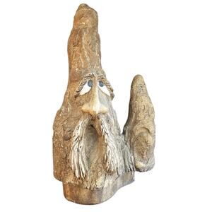 VTG Stumpwizard Folk Art Wooden Sculpture 4"x5" & 11.5" Tall Hand Carved
